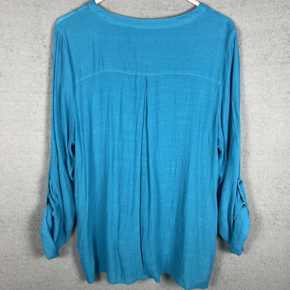 Zac & Rachel Teal Blouse Pleated Front Lace Hem Button Up Women L - Picture 8 of 8